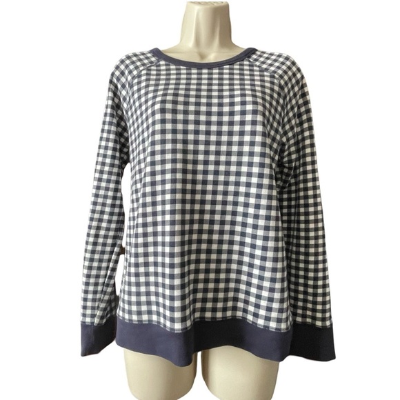 Draper James Sweatshirt Women’s Size Small Navy White Gingham Check Natalie Top - Picture 3 of 11